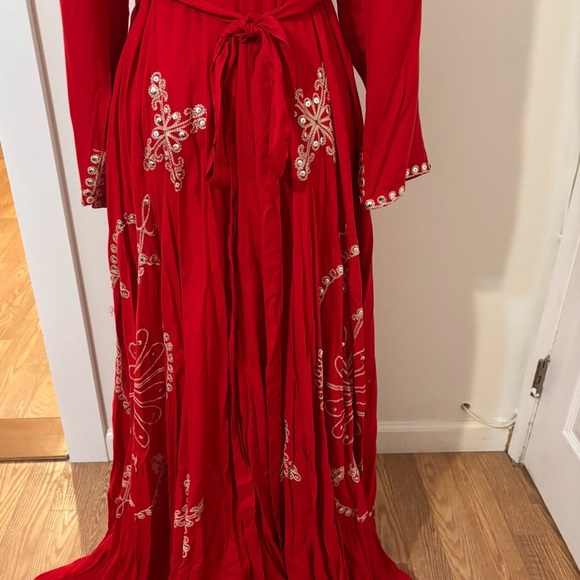 The J Peterman Company Women’s Red Wrap Dress Maxi Midi  High Low Size Large - Picture 8 of 12
